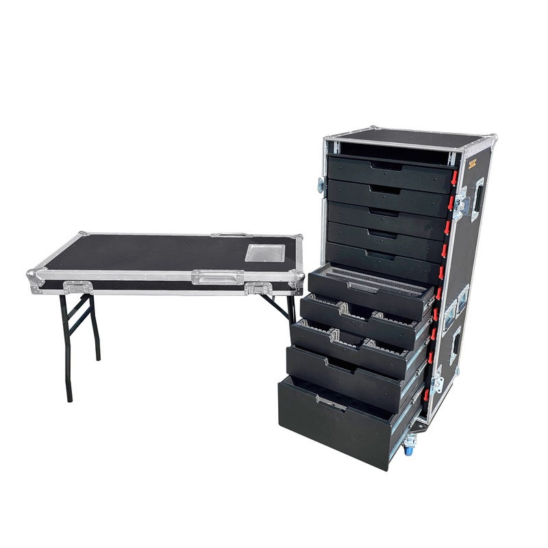 ProX XZF-10DTW Rolling Drawer Locking Tool Chest Organizer Flight Case with Folding Table and Casters