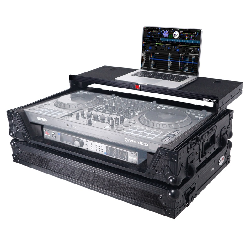 ProX XS-DDJREV5WLTBLLED Case For Pioneer DDJ-REV5 DJ Controller with Laptop Shelf 1U Rack Space Wheels (Black)