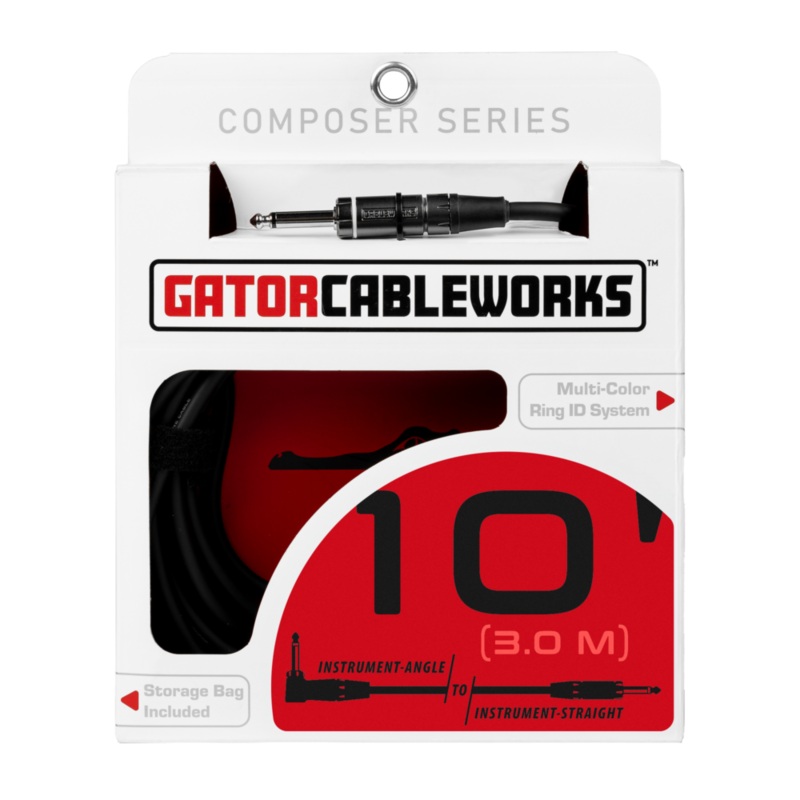 Gator GCWC-INS-10RA Composer Series 1/4″ Straight To 1/4″ Right Angle Instrument Cable – 10ft
