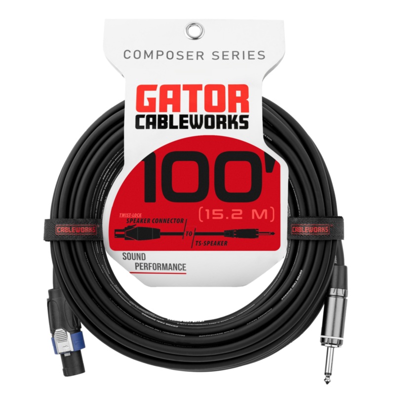 Gator GCWC-SPK-100-1TL Composer Series 1/4″ TS To Twist Lock Connector Speaker Cable – 100ft