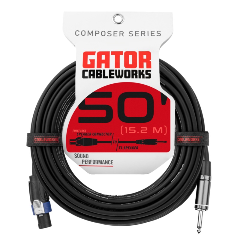 Gator GCWC-SPK-50-1TL Composer Series 1/4″ TS To Twist Lock Connector Speaker Cable – 50ft