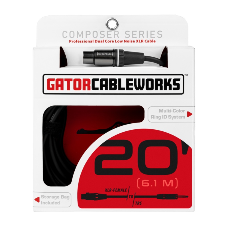 Gator GCWC-XLR-20FTRS Composer Series XLR F To TRS Cable – 20ft