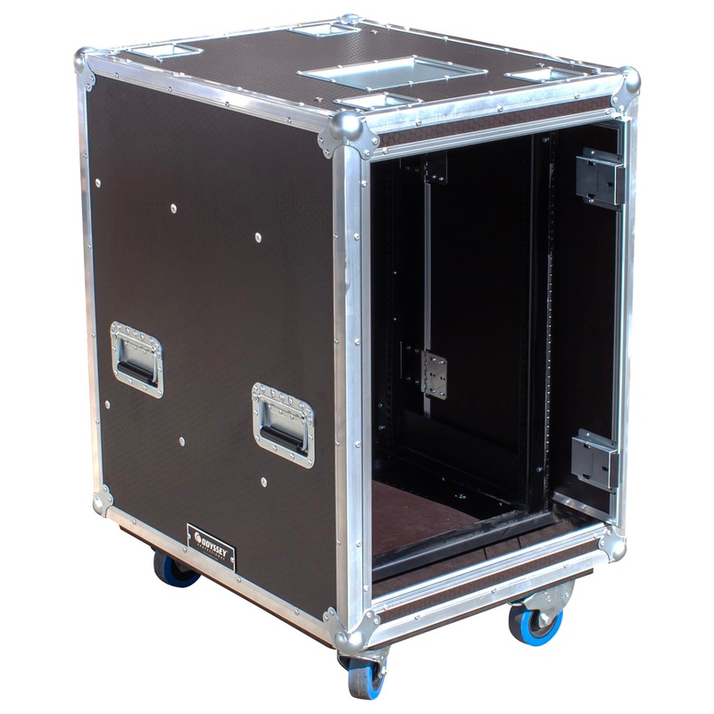 Odyssey OPSR16U243039WBRN Professional 16U Brown Hex Board Slam Rack with Caster Wheels