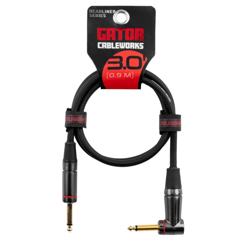 Gator GCWH-INS-03RA Headliner Series 1/4″ Straight To 1/4″ Right Angle Instrument Cable – 3ft