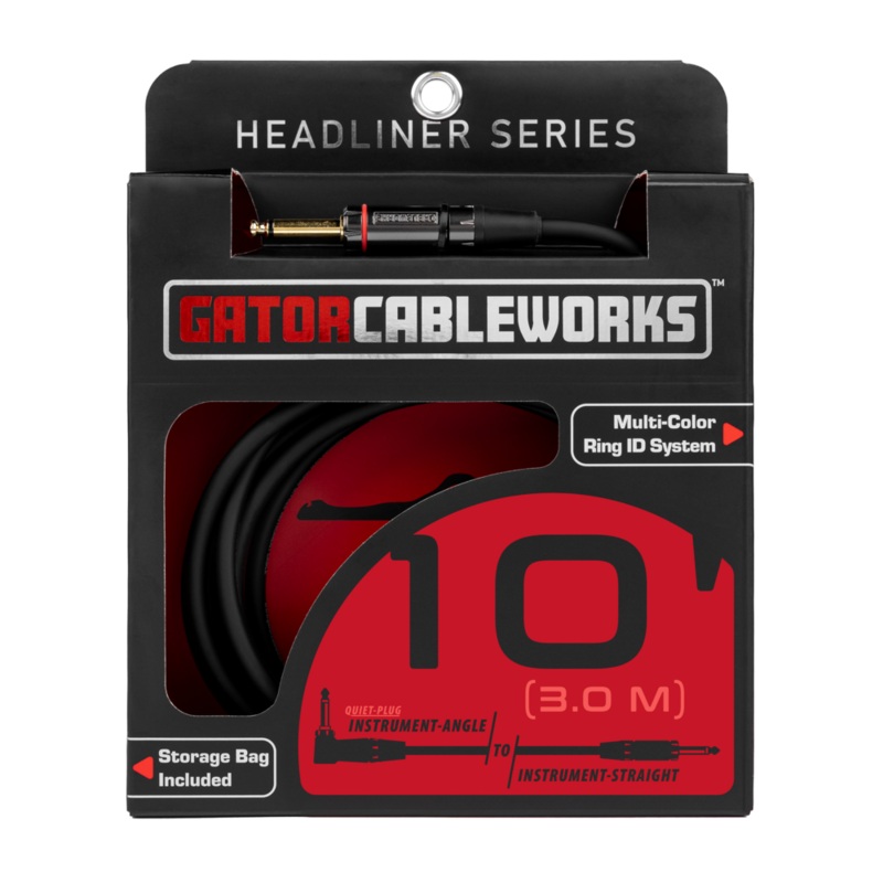 Gator GCWH-INS-10RAQT Headliner Series 1/4″ Straight To 1/4″ Right Angle Quiet Instrument Cable – 10ft