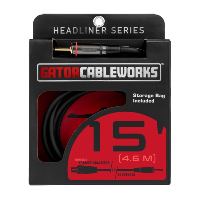 Gator GCWH-SPK-15-1TL Headliner Series 1/4″ TS to Twist Lock Connector Speaker Cable – 1
