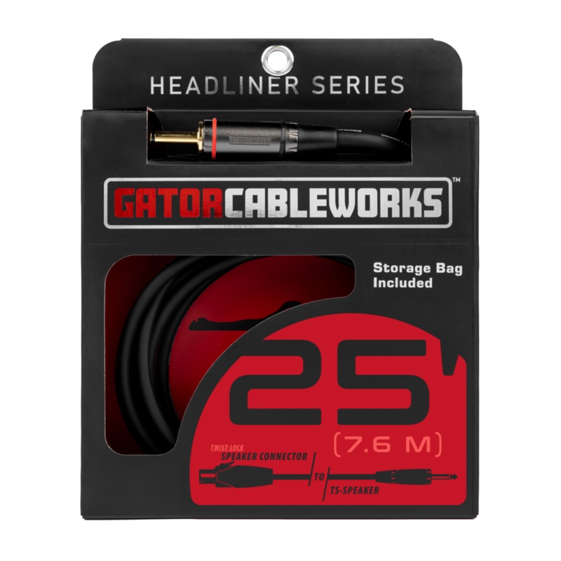 Gator GCWH-SPK-25-1TL Headliner Series 1/4″ TS to Twist Lock Connector Speaker Cable – 25ft