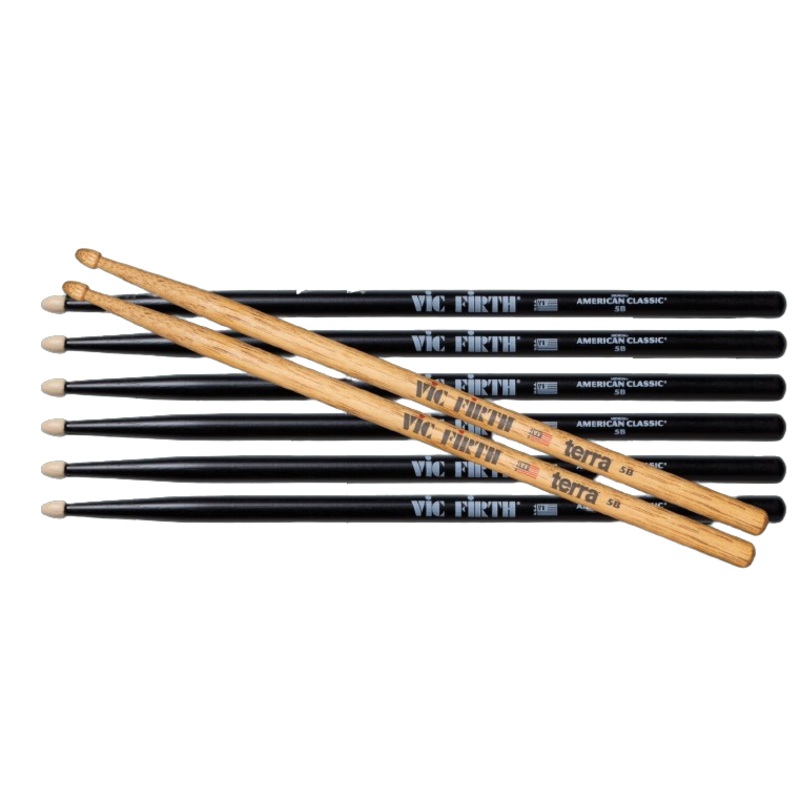 Vic Firth P5BB.3-5BT.1 3 Pair of Black American Classic 5B Drumstick + 1 Free Pair American Classic Terra 5B Drumstick