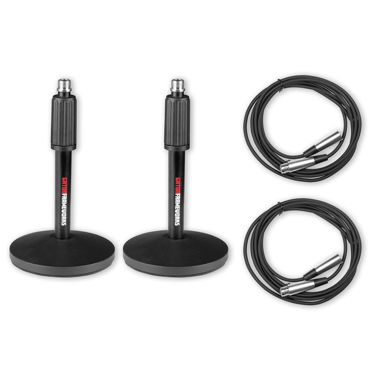 Gator GFW-MIC-DESKTOP-2PK Desktop Mic Stands & 10-ft XLR Cables – 2 Pack
