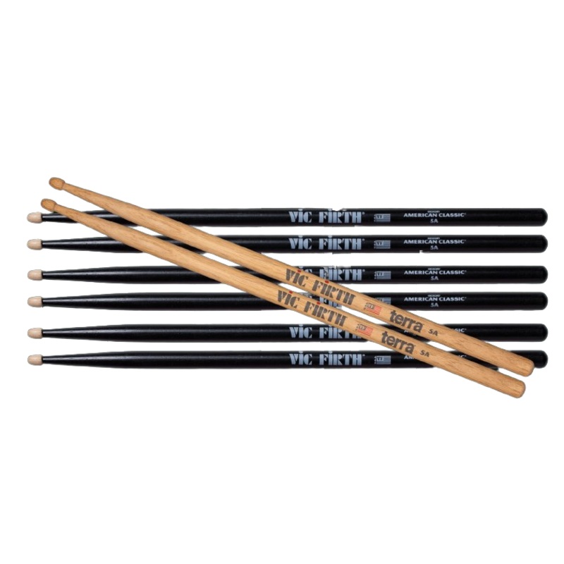 Vic Firth P5AB.3-5AT.1 3 Pair of Black American Classic 5A Drumstick + 1 Free Pair American Classic Terra 5A Drumstick