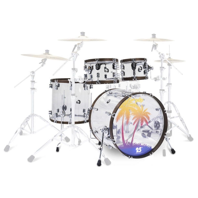 PDP PDLT221425TH 25th Anniversary 4 Piece Shell Pack (Clear Acrylic With Walnut Hoops)