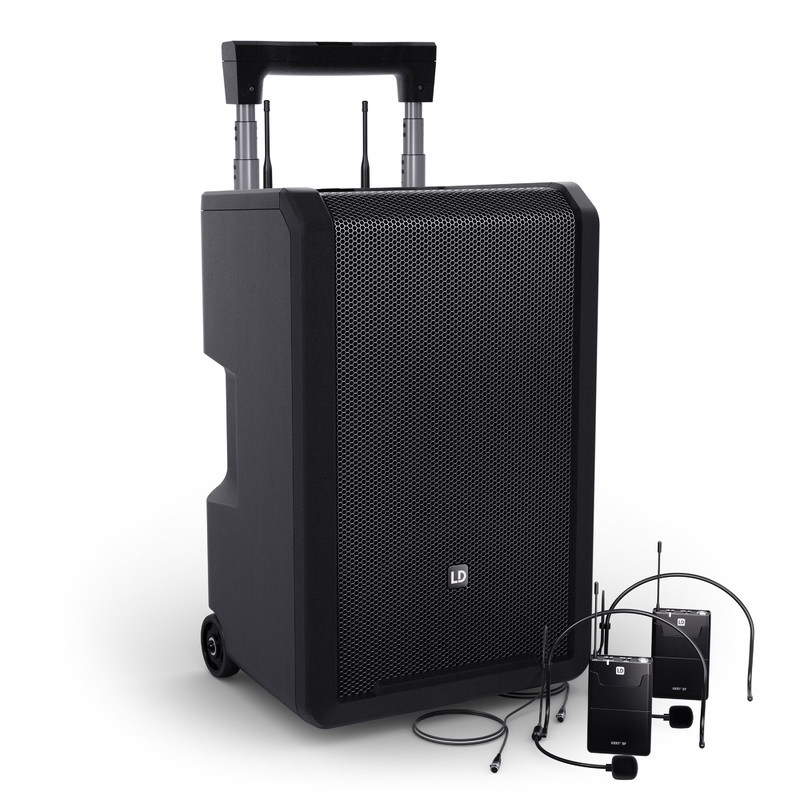 LD Systems ANNY 10 BPH2 B5.1 Portable battery-powered Bluetooth PA System With Mixer & Headset Microphones (Incl. Bodypacks) – 10″