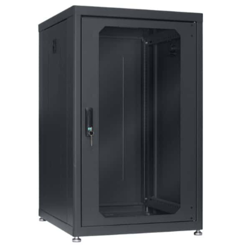 Lowell LDR-1824 Designer AV Rack with Tempered Glass Door – 18U x24″D