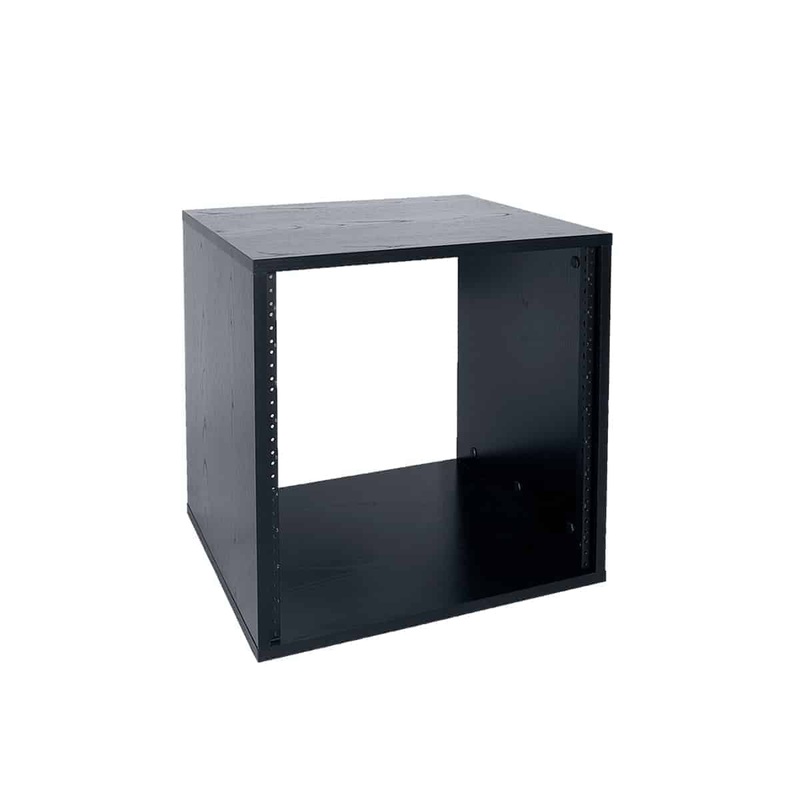 Lowell LLR-1018-B Laminate AV Rack (Woodgrain Black) – 10U x 18″D