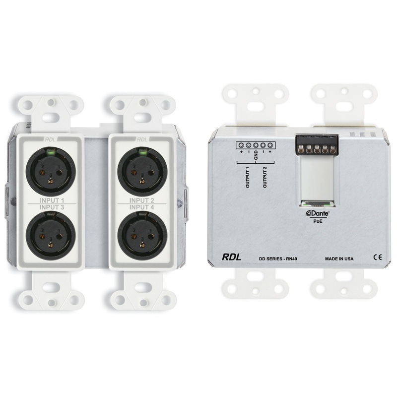 RDL DD-RN40 Wall Mounted Bi Directional Microphone Line with Dante Interface – 4×2