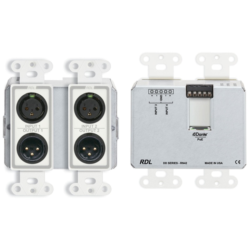 RDL DD-RN42 Wall Mounted Bi Directional Microphone Line with Dante Interface – 4×2