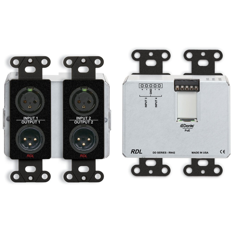 RDL DDB-RN42 Wall Mounted Bi Directional Microphone Line with Dante Interface – 4×2