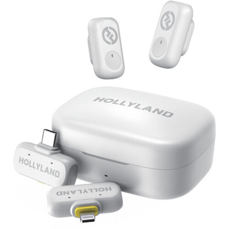 Hollyland LARK A1 COMBO 2-Person Wireless Microphone System with USB-C and Lightning Connectors for Mobile Devices (Ivory White) – 2.4 GHz