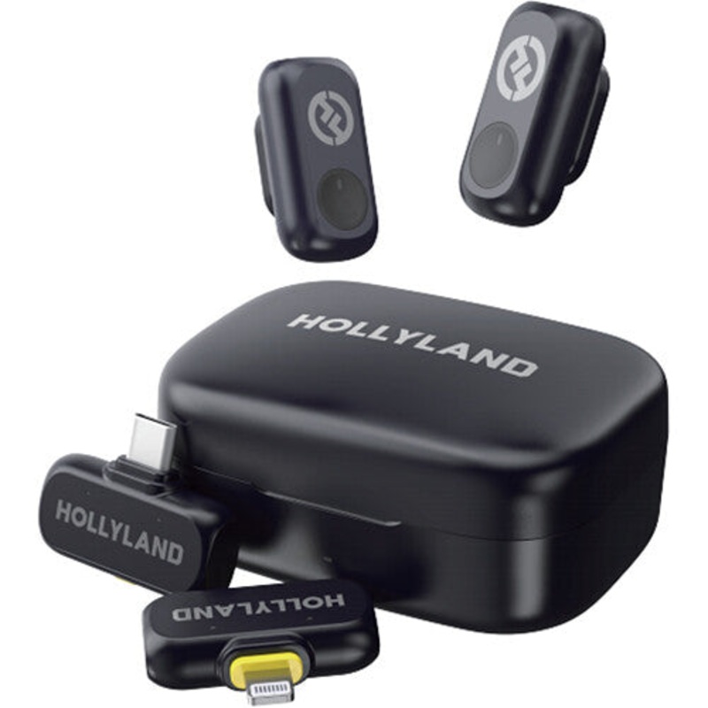 Hollyland LARK A1 COMBO 2-Person Wireless Microphone System with USB-C and Lightning Connectors for Mobile Devices (Space Gray) – 2.4 GHz