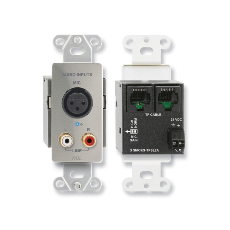 RDL DS-TPSL2A XLR Microphone and Stereo RCA Input Wall Plate