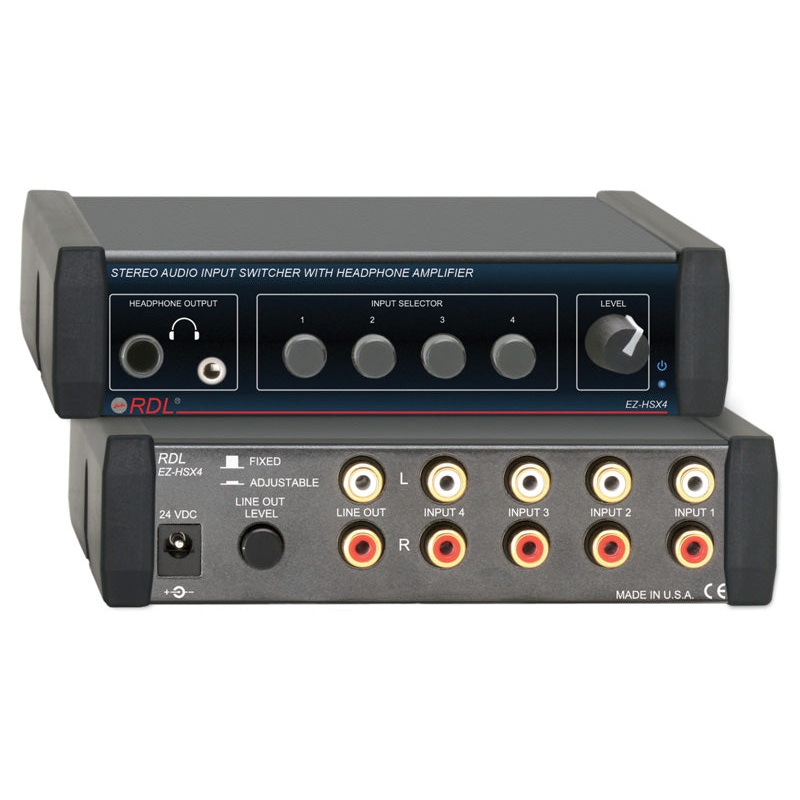 RDL EZ-HSX4 Stereo Audio Input Switcher with Headphone Amplifier – 4×1