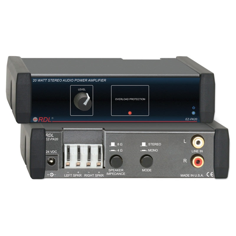 RDL EZ-PA20 Stereo Audio Amplifier with Power Supply – 20W