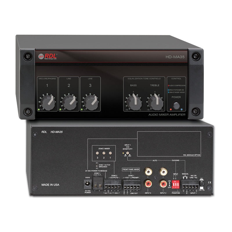RDL HD-MA35 Mixer Amplifier with Power Supply – 35W