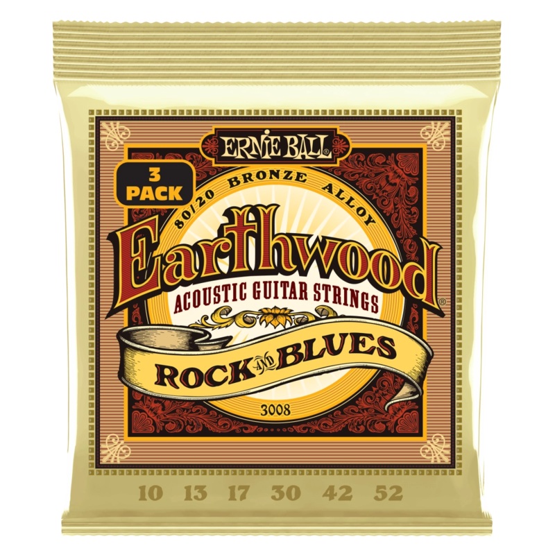 Ernie Ball 3008EB Earthwood Rock & Blues Acoustic Guitar Strings (3 Pack)