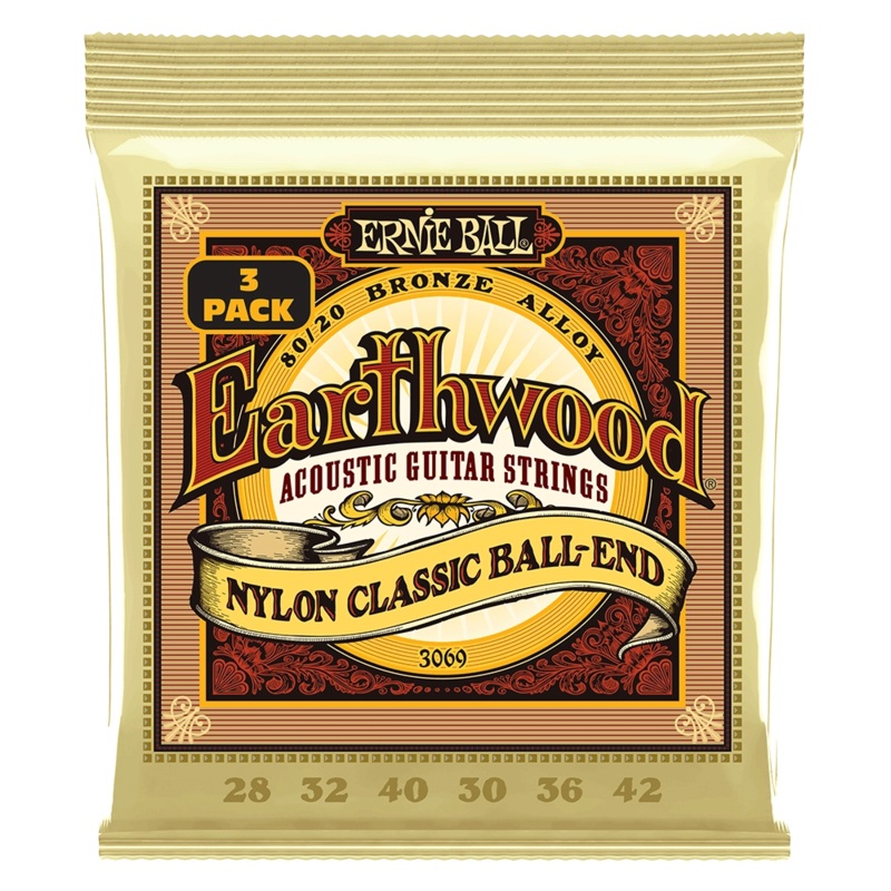 Ernie Ball 3069EB Earthwood Folk Nylon Acoustic Guitar Strings (3 Pack)