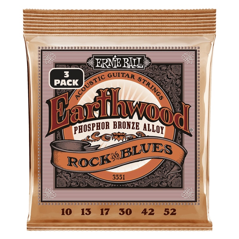 Ernie Ball 3551EB  Rock & Blues with Plain G Phosphor Bronze Acoustic Strings (3 Pack)