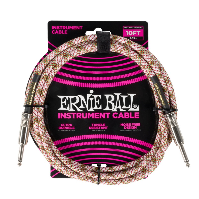 Ernie Ball 6426EB 1/4 to 1/4 Straight Braided Cable (Emerald Argyle) – 10′