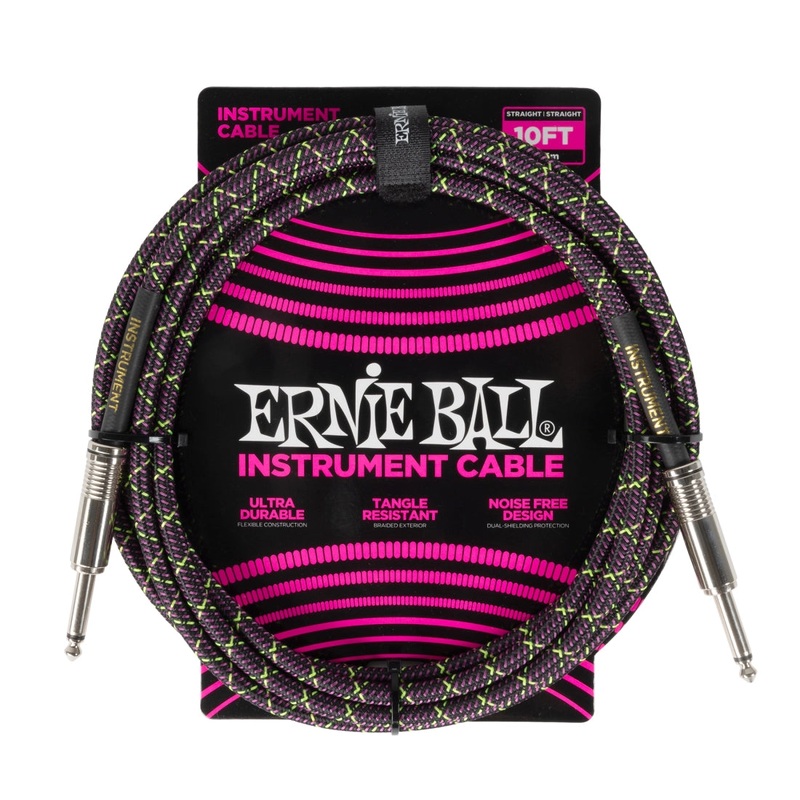 Ernie Ball 6427EB 1/4 to 1/4 Straight Braided Cable (Purple Python) – 10′