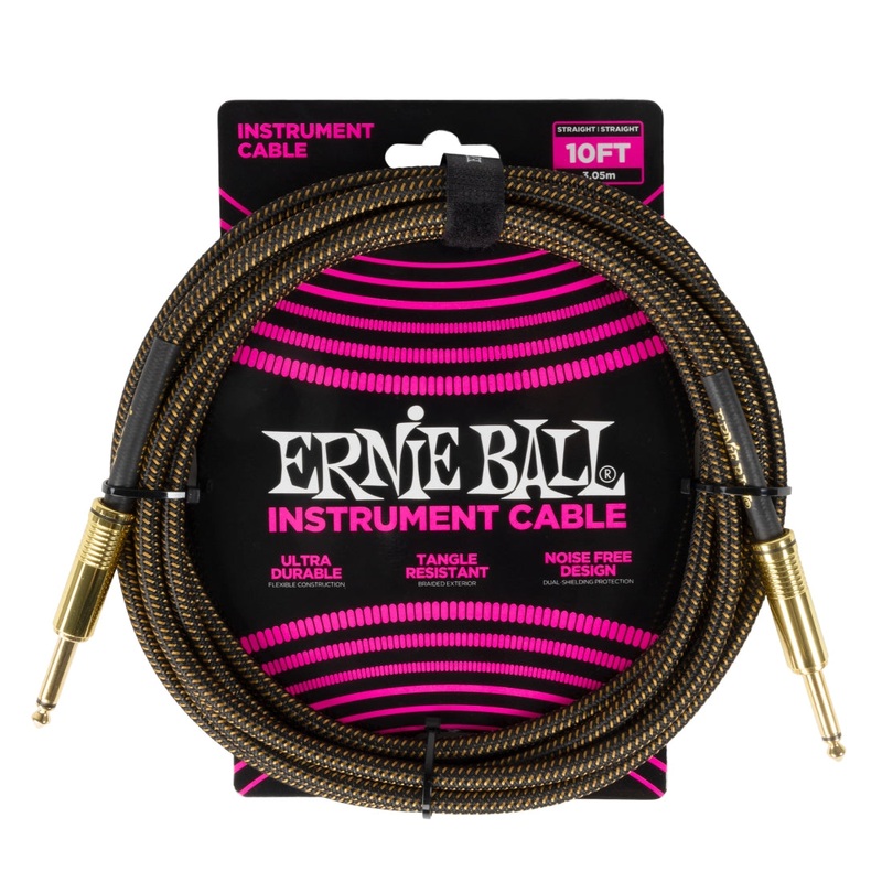 Ernie Ball 6428EB 1/4 to 1/4 Straight Braided Cable (Pay Dirt) – 10′