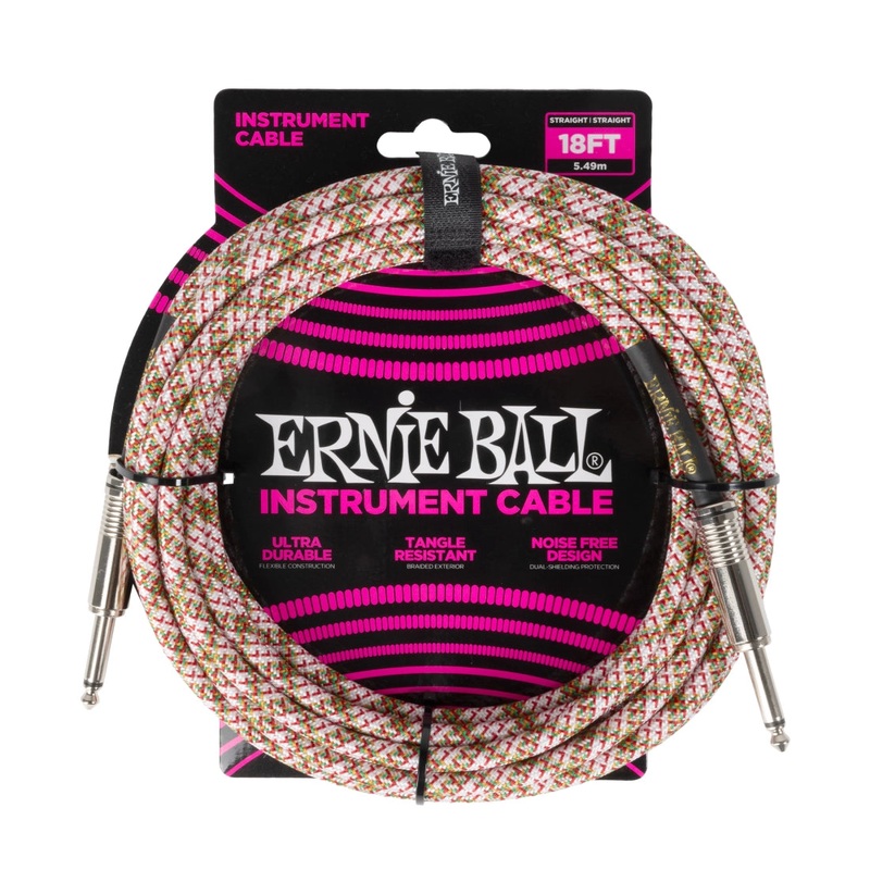 Ernie Ball 6430EB 1/4 to 1/4 Straight Braided Cable (Emerald Argyle) – 18′