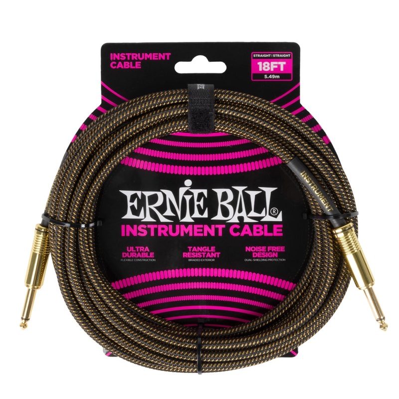 Ernie Ball 6432EB 1/4 To 1/4 Straight Braided Cable (Pay Dirt) – 18′