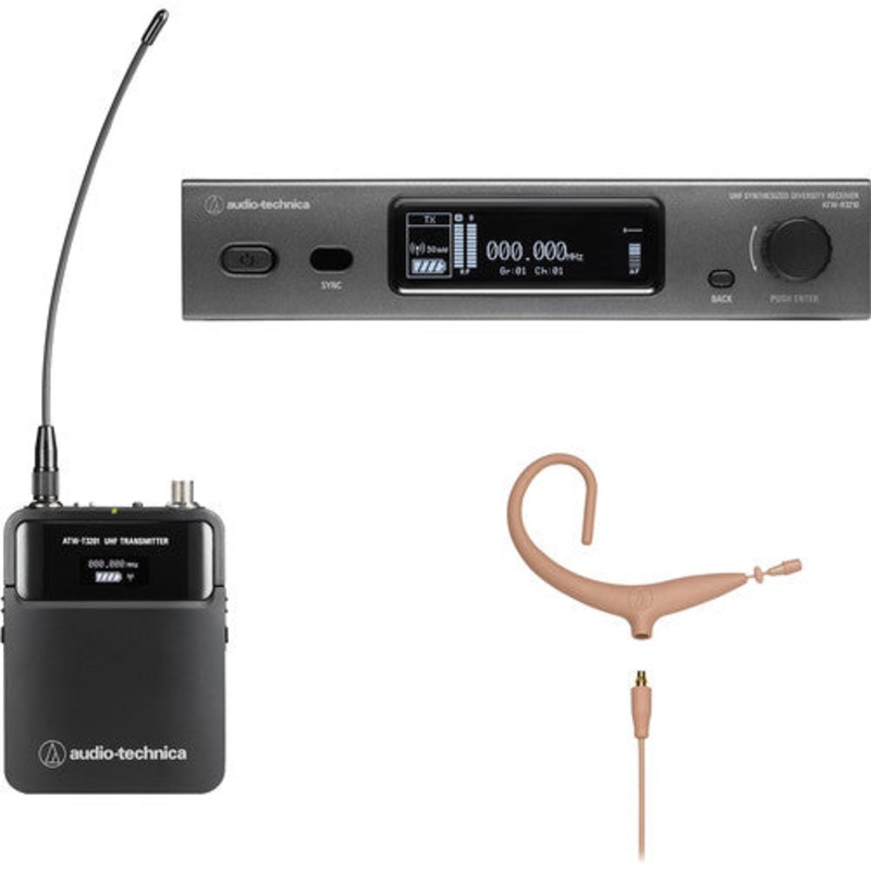 Audio-Technica ATW-3211/893xTH 3000 Series Wireless Omni MicroEarset Microphone System – Beige, EE1: 530 to 590 MHz