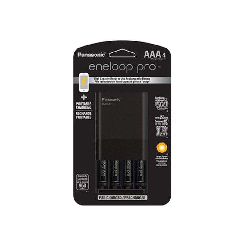 Panasonic KKJ87K3A4BA Eneloop Pro USB Quick Charger With High Capacity Ni-MH Precharged Rechargeable Batteries – 4x AAA