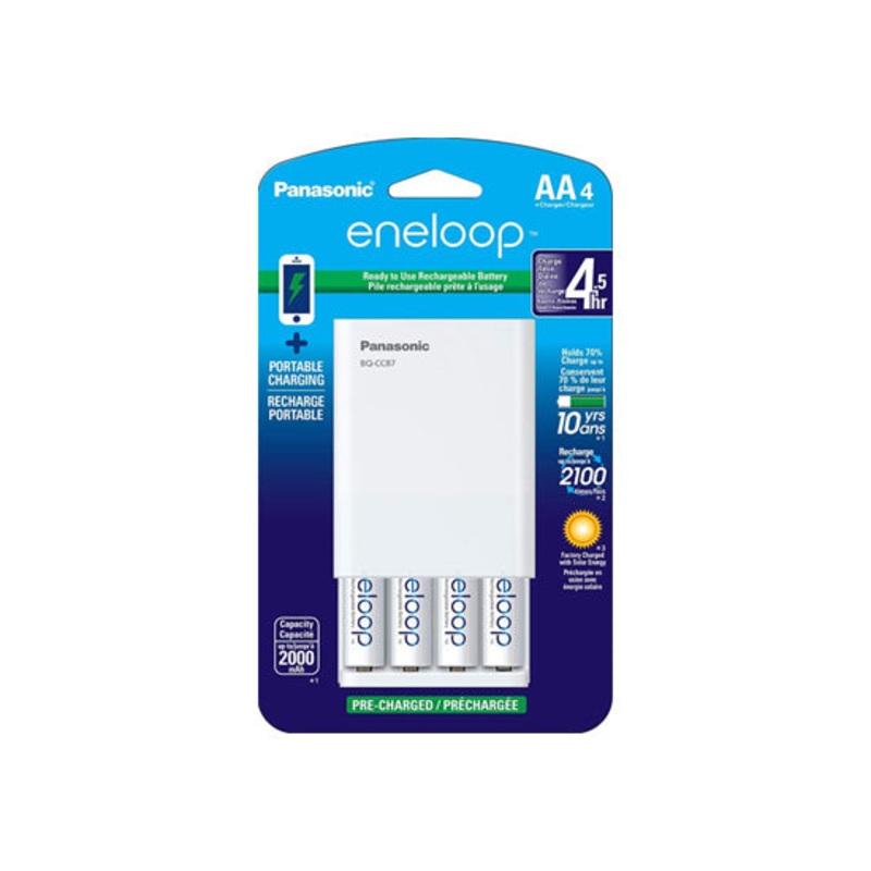 Panasonic KKJ87MCA4BA eneloop USB Quick Charger With 2100 Cycle Ni-MH Precharged Rechargeable Batteries – 4x AA