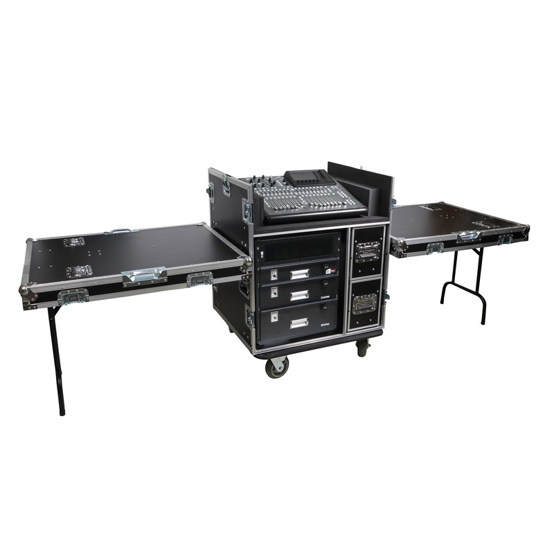 ProX XS-BRANCO12U2DW BRANCO ATA Flight Style FOH Mixing Console Case 12U Shockproof Rack 2 Drawer 2 Side Tables & 4 Locking Casters