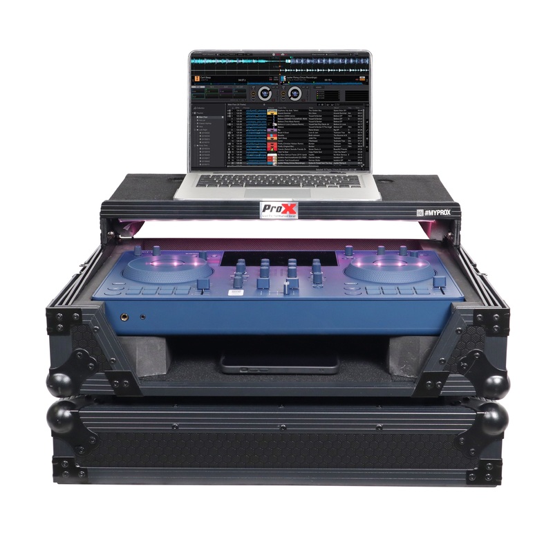 ProX XS-OMNISDUOLTBLLED ATA Flight Case For Pioneer AlphaTheta OMNIS-DUO DJ Controller with Laptop Shelf and LED (All Black)