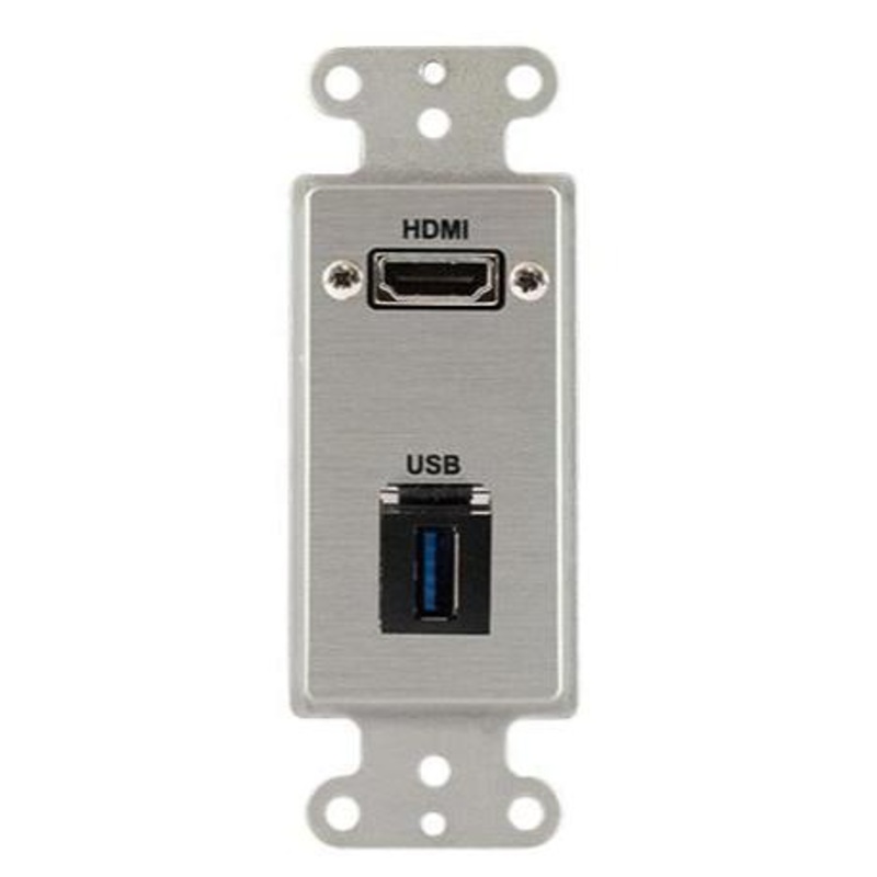Covid D1231M-CA HDMI Pigtail, Keystone USB-3-AA Wall Plate (Clear Anodized)