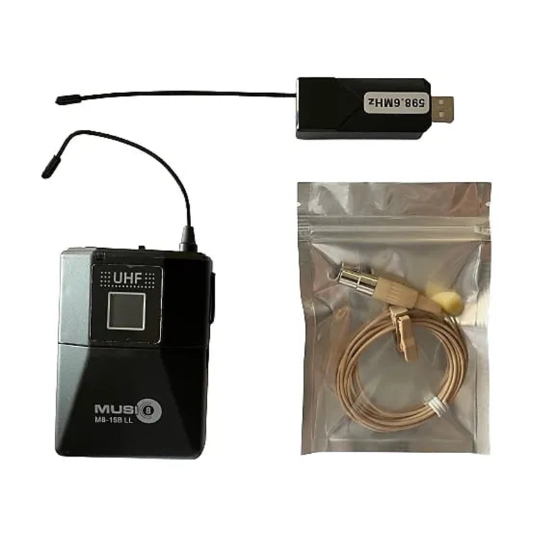 Music 8 M8-15B LL Professional Wireless System w/ USB Receiver and Lavalier Mic and Beltpack Transmitter
