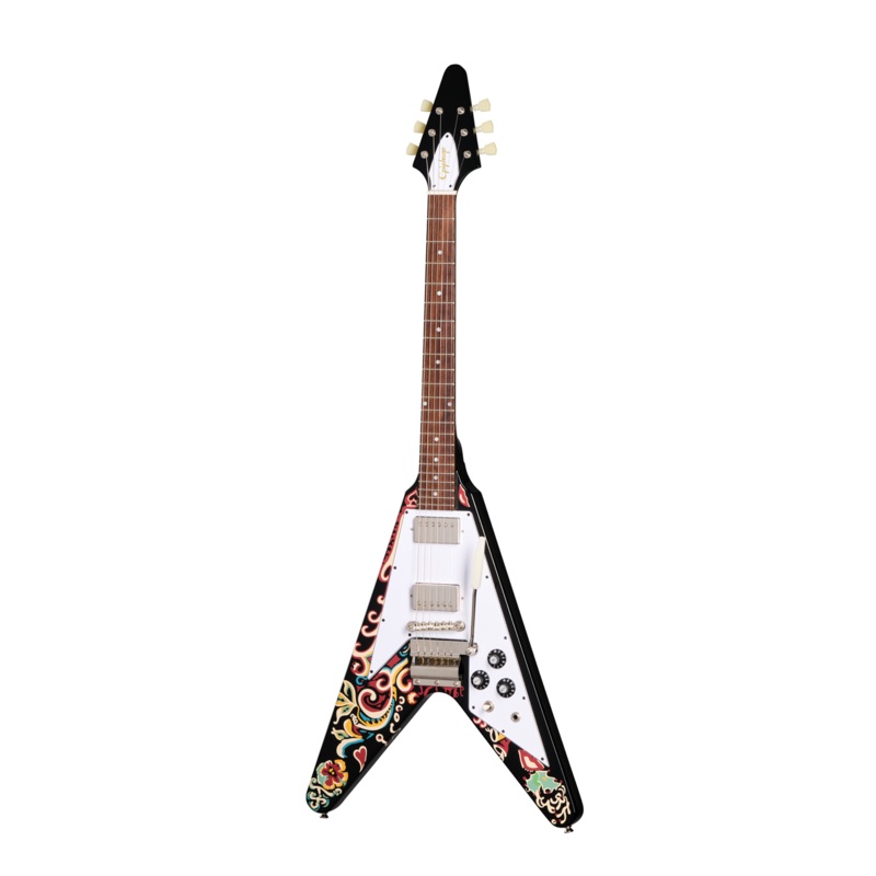 Epiphone ECJHFVEBNH Jimi Hendrix Love Drops Flying V Electric Guitar (Ebony)