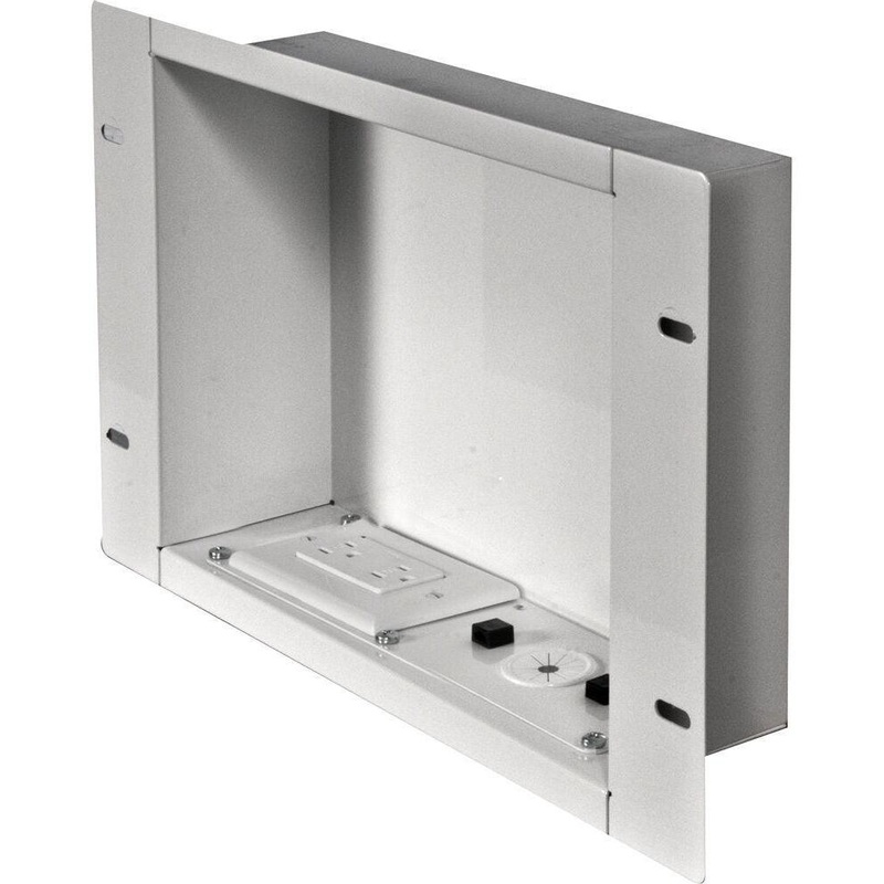 Peerless-AV IBA2AC-W In-Wall Cable Management Storage Box with Surge-Protected Duplex Receptacle (White)