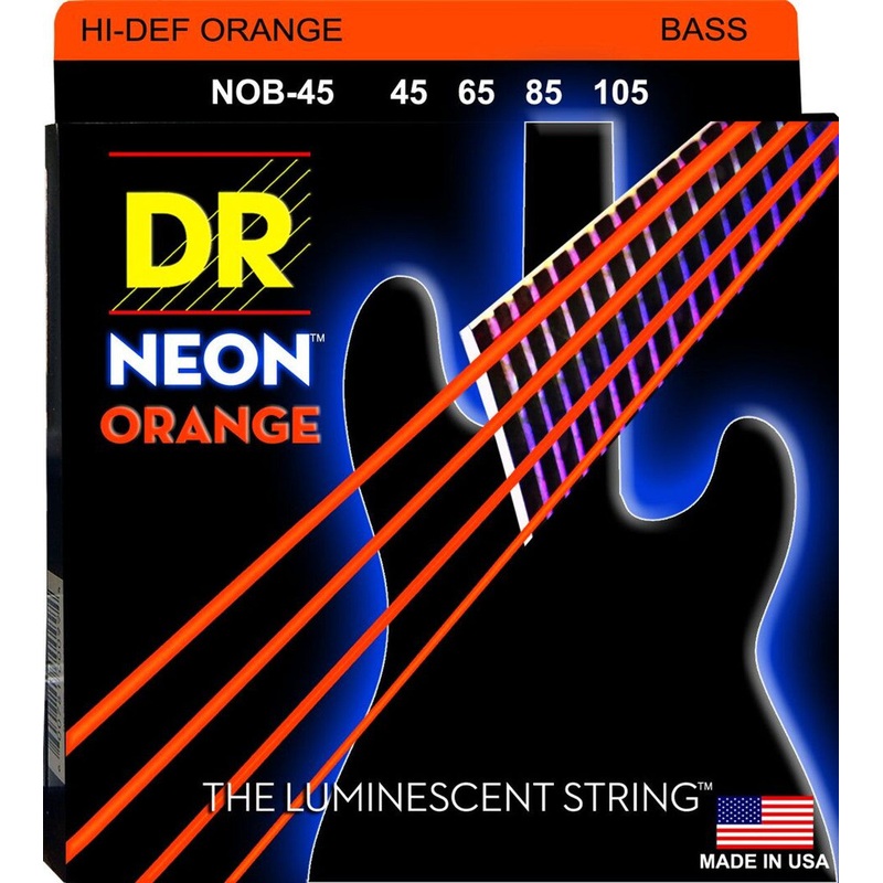DR Handmade Strings NOB-45 Electric Bass Strings Medium (Neon Orange) – 45-105