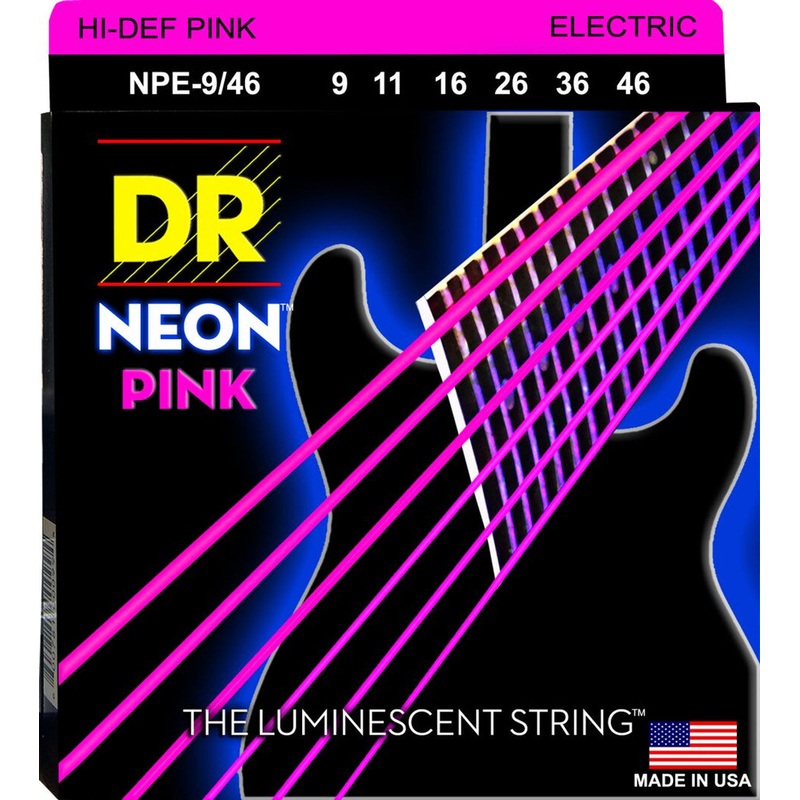 DR Handmade Strings NPE-9/46 Electric Guitar Strings Lite-Heavy (Neon Pink) – 9-46