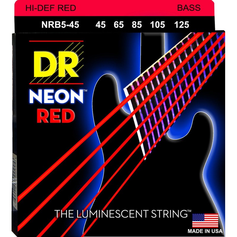 DR Handmade Strings NRB5-45 5 Electric Bass Strings Medium (Neon Red) – 45-125