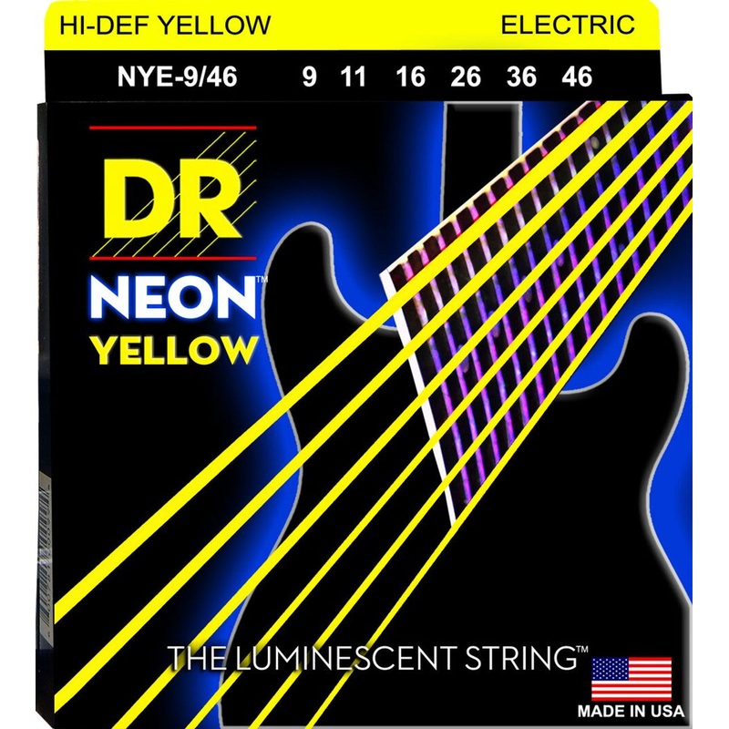DR Handmade Strings NYE-9/46 Electric Guitar Strings Lite-Heavy (Neon Yellow) – 9-46