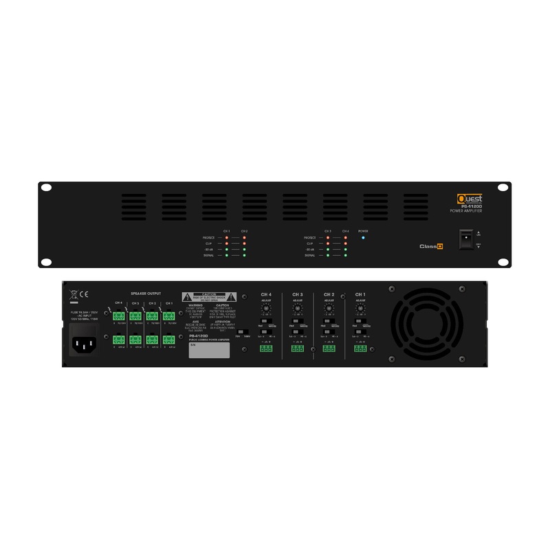 Quest PB-4300D 4 Channel Class D Power Amplifier – 4 x 300W