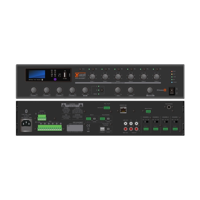 Quest PR-130BT 6 Zone Commercial Mixer Amplifier with Bluetooth – 130W